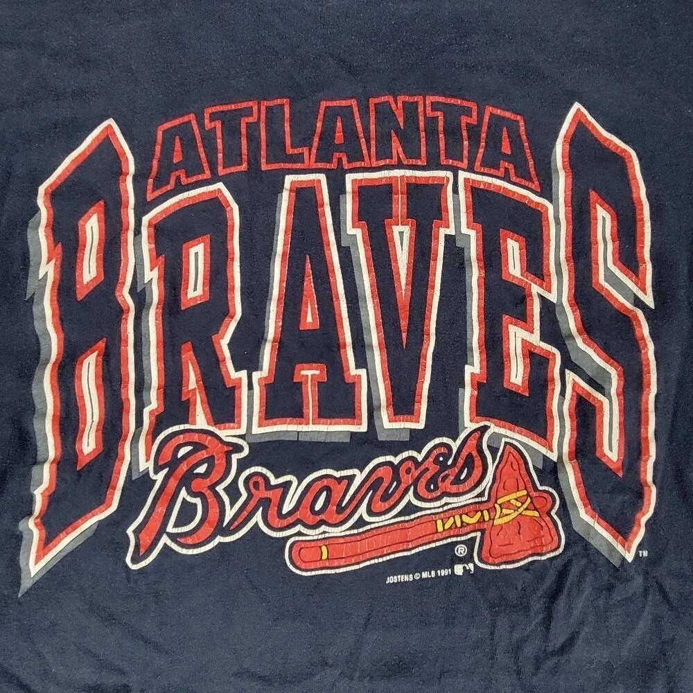 Atlanta Braves‎ Baseball MLB Jostens Vintage 90s Navy Single Stitch XL Shirt